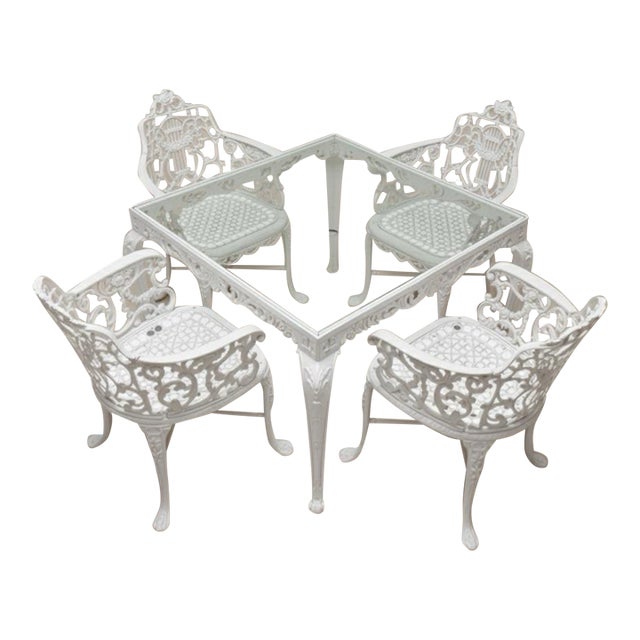 1960s Elegant White Cast Iron Patio Dining Set For Sale