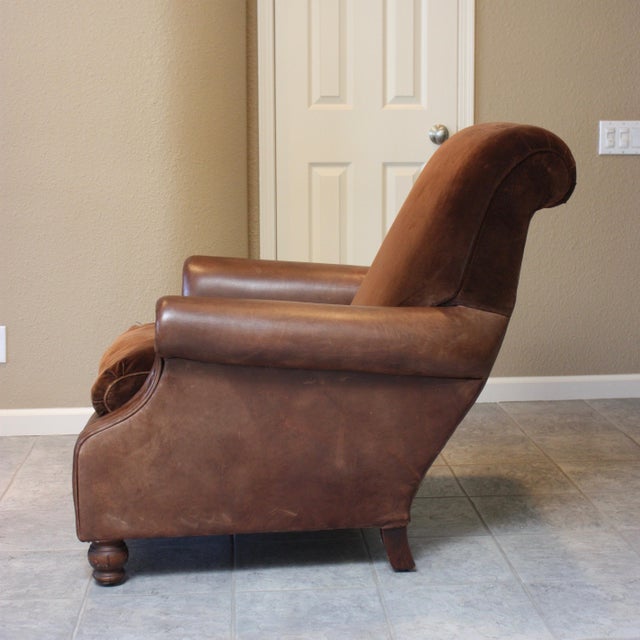 Distressed Leather and Velvet Reading Chair Chairish