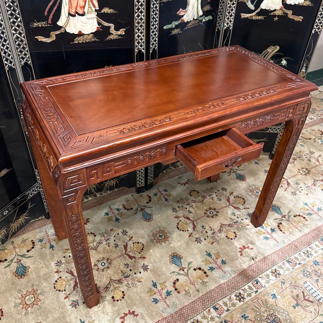 2010s Asian Carved Hardwood Writing Desk, Vintage For Sale - Image 5 of 12