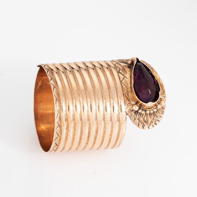 Victorian Antique Victorian Extra Wide Snake Ring 14k Rose Gold Garnet Sz 7 Fine Jewelry For Sale - Image 3 of 7