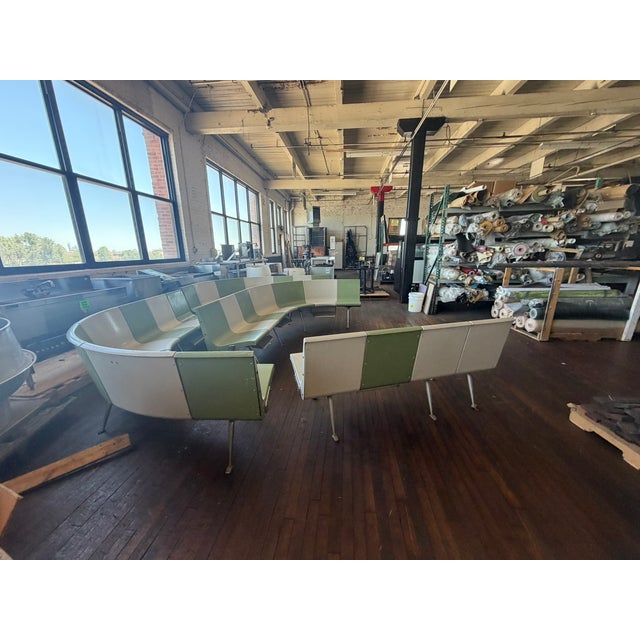 Brunswick Bowling Alley Seating – Mid‑Century Modular Curved Bench in Green & White For Sale - Image 12 of 12