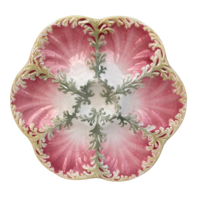 Majolica Seaweeds Oyster Plate Keller & Guerin Saint Clement, Circa 1890 For Sale