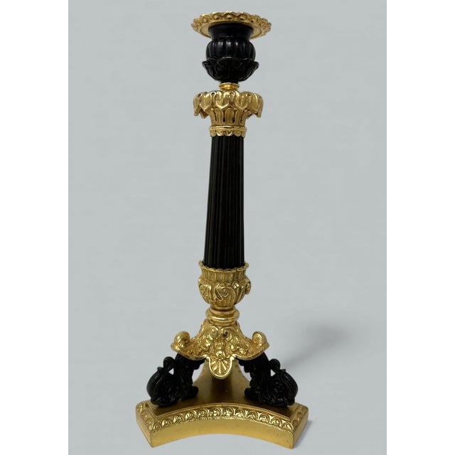 Antique Pair French Ormolu Bronze Dore Victorian Candlesticks Candelabra 19th Ct For Sale - Image 4 of 11