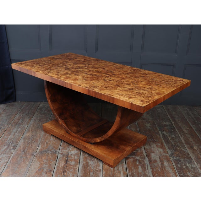 Art Deco French U-Base Dining Table in Burr Walnut, 1930s For Sale - Image 8 of 15
