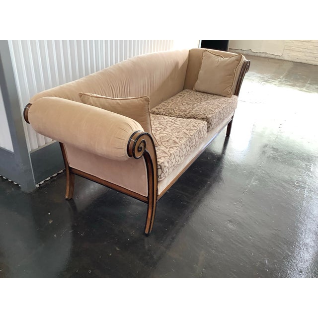 Upholstered Sofa With Carved Wood Frame and Scrolled Arms For Sale In New York - Image 6 of 12