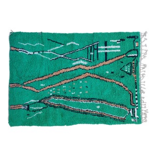 Handmade Moroccan Beni Ourain Rug, Emerald Green Abstract, 9'7" X 6'9" For Sale