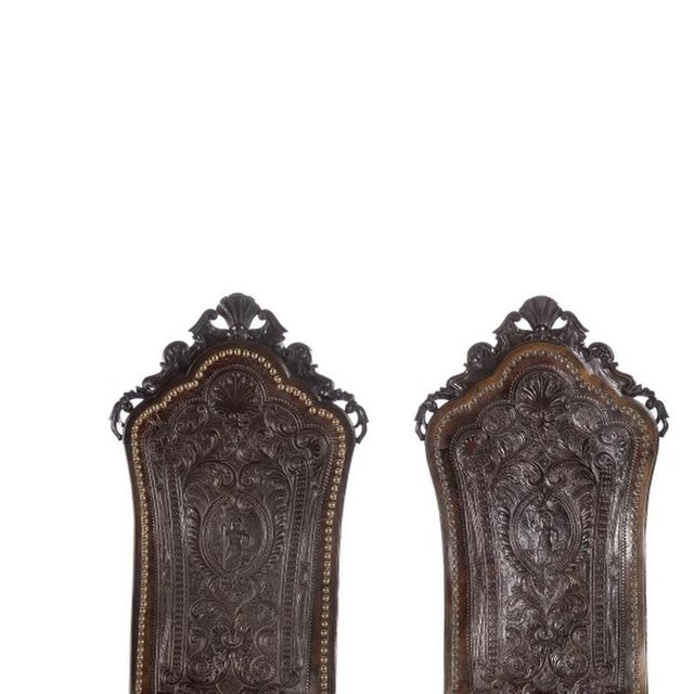 Furniture - Set of four high-backed chairs - 19th century. Portuguese from the 19th century; in walnut wood with carvings....