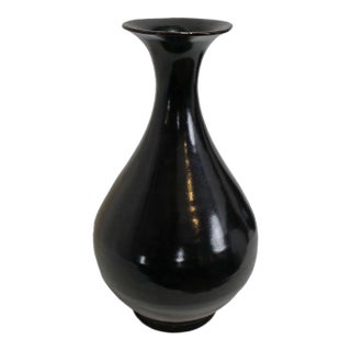 Black Ceramic Flute Vase For Sale