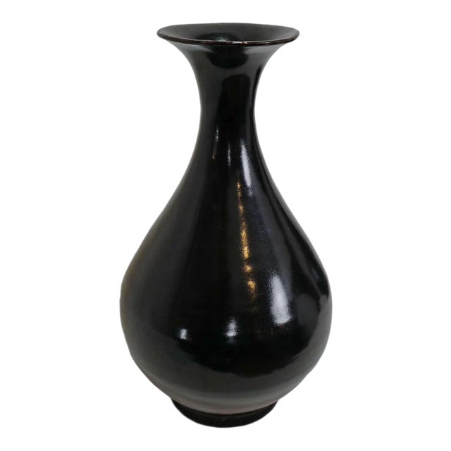 Black Ceramic Flute Vase For Sale