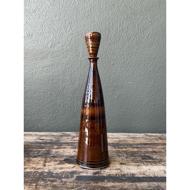 Ceramic Vintage Handcrafted Brown Pottery Bottle For Sale - Image 7 of 13