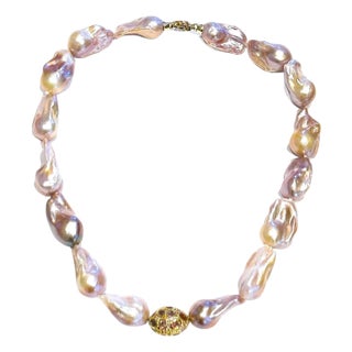 Bochic “Capri” Vintage Pearl & Multi Gem Necklace Set in 18K & Silver For Sale