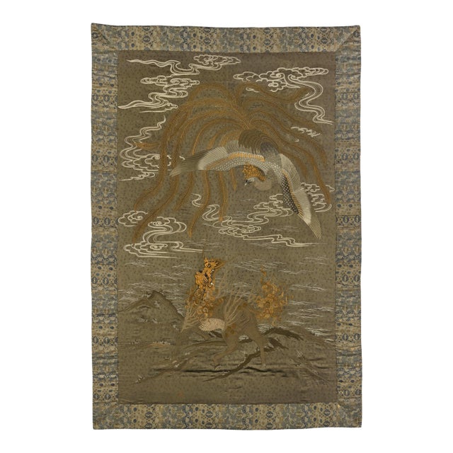Massive Japanese Embroidery Tapestry Display Box Meiji Period For Sale