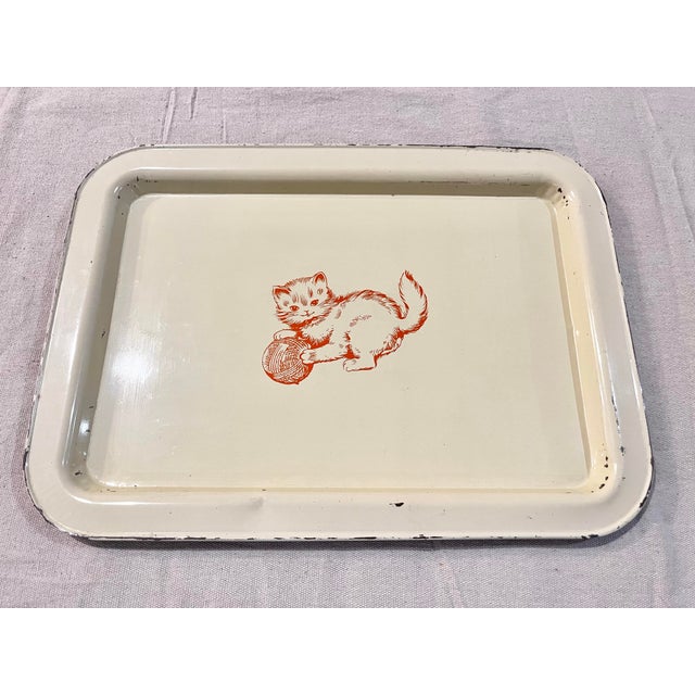 Mid century metal kitten tray. Sweet retro orange kitten on cream background. Perfect for a kids room. Would look great...