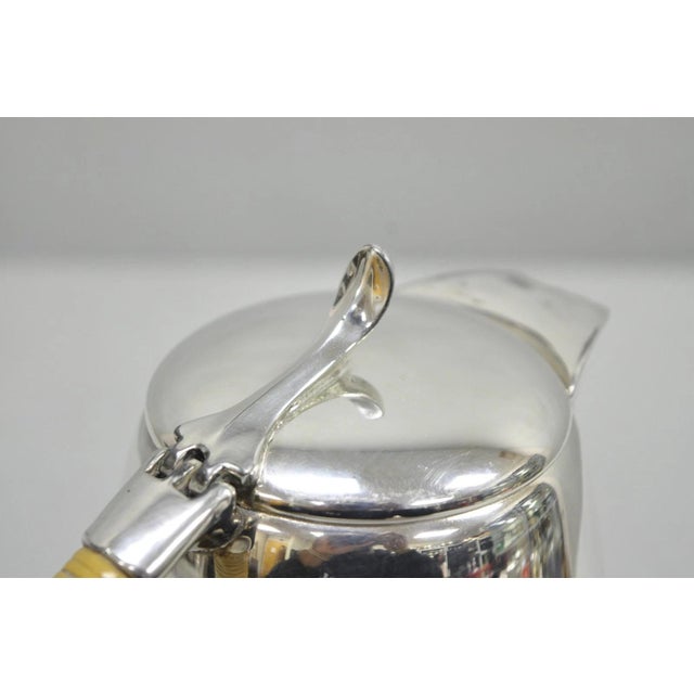 Amston Mid Century Modern Silver Plated Rattan Wicker Handle Coffee Pot Pitcher For Sale In Philadelphia - Image 6 of 14