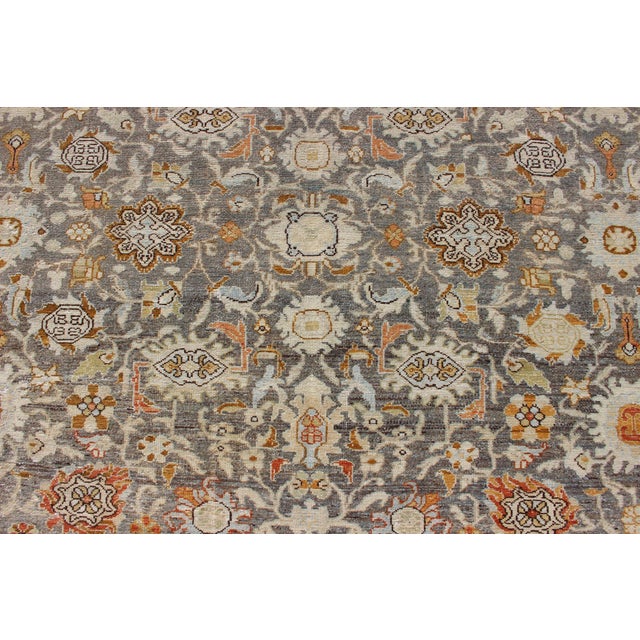 Early 20th Century Large All-Over Gray and Orange Persian Malayer Rug With All-Over Floral Design 10'2 X 13'6 For Sale - Image 5 of 13