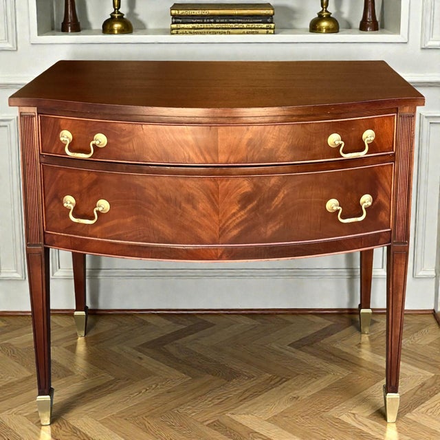 Mid 20th Century Mid 20th Century Federal Bow Front Flame Mahogany Server | Console | Petite Sideboard For Sale - Image 5 of 11