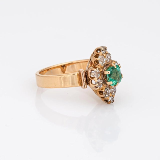 Victorian Late 19th Century Antique Victorian Emerald Diamond Ring 18k Yellow Gold Vintage 5.5 size 5.5 For Sale - Image 3 of 7