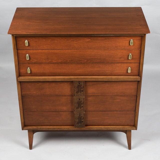 Bassett Aztec Mid-Century Modern Highboy Dresser Mayan Walnut For Sale - Image 9 of 13