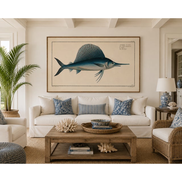 Atlantic Sailfish, Vintage Fish Art Print Reproduction, 60" X 40" For Sale - Image 9 of 11