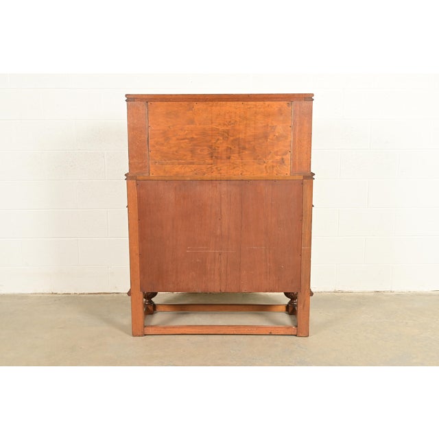 Antique English Jacobean Carved Oak Bar Cabinet, Circa 1920s For Sale - Image 17 of 18