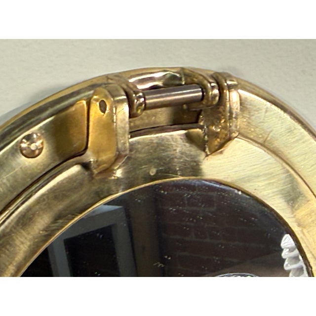 Vintage Nautical Brass Porthole Wall Mirror With Rivet Detail For Sale - Image 4 of 5