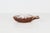 Vintage ceramic fish ashtray featuring a matte speckled brown body with a bold interior glaze — red and black drips...