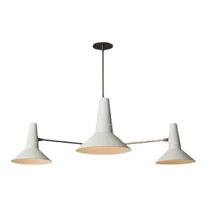 Large Three-Cone White and Brass Chandelier in the Style of Giuseppe Ostuni