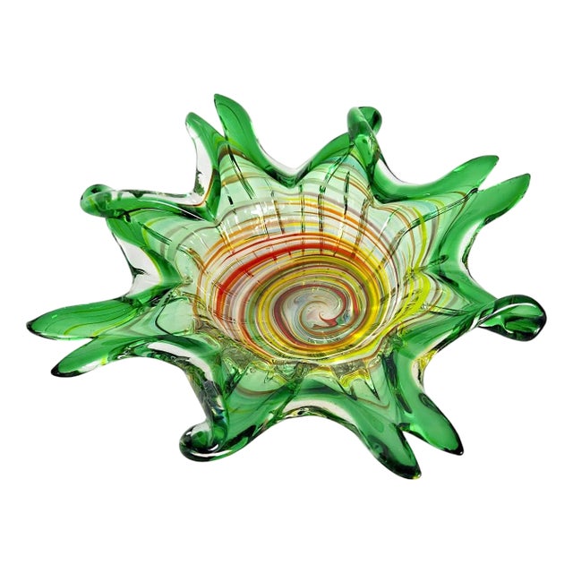 1960s Fratelli Toso Murano Stretched Art Glass Bowl For Sale