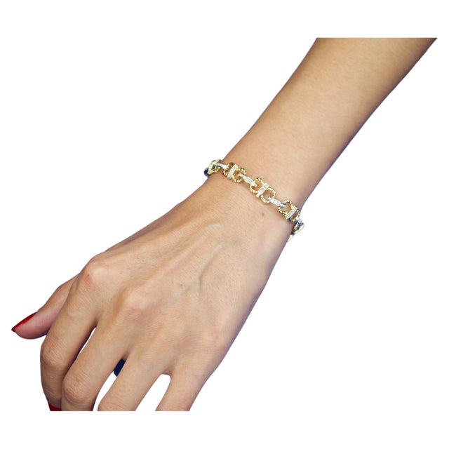 Diamond Horse Shoe Pave Link Layered Rope Fashion 14 Karat Yellow Gold Bracelet For Sale - Image 9 of 13