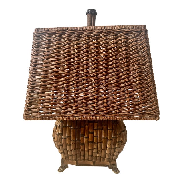 1980s Chinoiserie Asian Style Bamboo Table Lamp For Sale