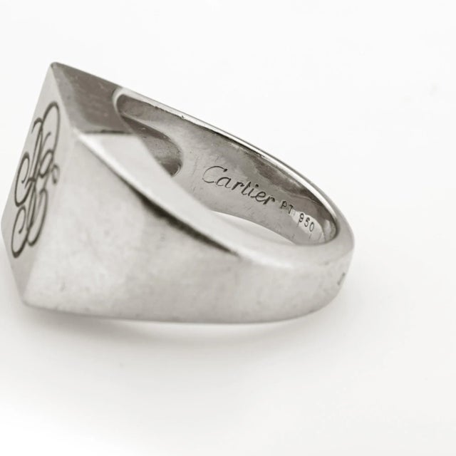 Metal Vintage Cartier Initial Platinum Square Band Signet Ring Size 6.75 For Sale - Image 7 of 7