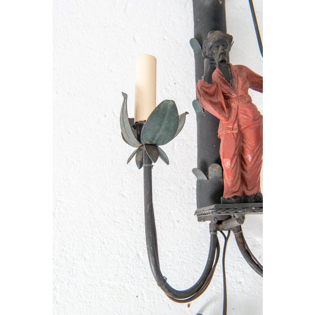 Antique Hand-Painted Iron Chinoiserie Sconces, France, 19th Century - a Pair For Sale - Image 9 of 13