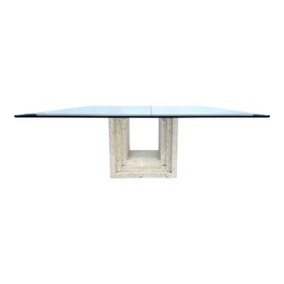 Carlo Scarpa Style, Italian Postmodern Travertine Coffee Table Form 80's For Sale