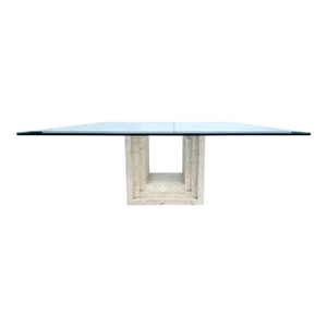 Carlo Scarpa Style, Italian Postmodern Travertine Coffee Table Form 80's