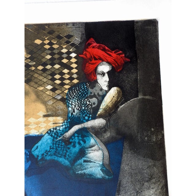 Mid-Century Modern Mid Century Surreal Color Etching by Tony Bass For Sale - Image 3 of 7