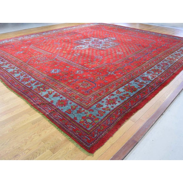 Vintage 1920s Turkish Oushak Red Rug For Sale - Image 4 of 11