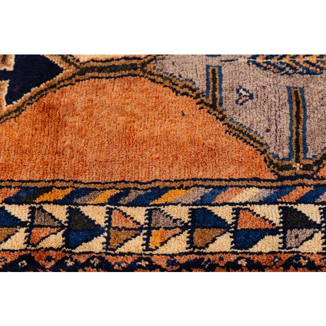 1950s Mid-20th Century Vintage Turkish Oushak Runner Rug With Geometric Medallions in Burnt Orange and Indigo Blue For Sale - Image 5 of 9