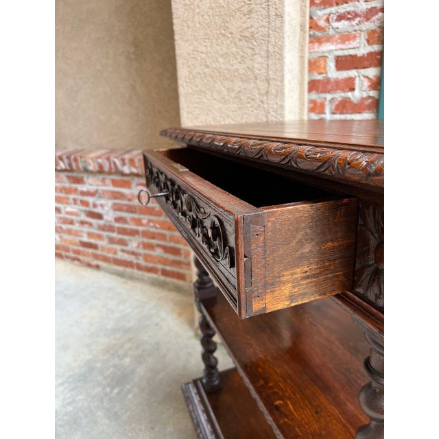 Antique English Server Console Table Jacobean Carved Oak Barley Twist C1900 For Sale - Image 10 of 18