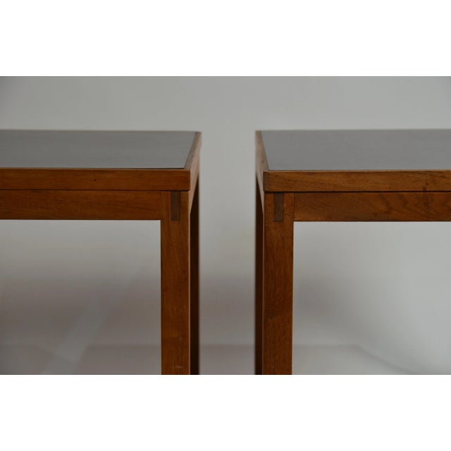 Set of 3 Minimal Teak and Laminate Cube Tables in the Style of Donald Judd Chairish