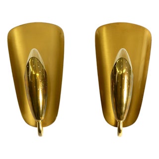 Mid-Century Modern Swedish Brass Wall Lamps, 1950s, Set of 2 For Sale