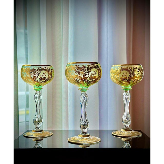 Boho Chic Antique Gilded Crystal Roemer Wine Glasses, 1890s, Set of 6 For Sale - Image 3 of 18