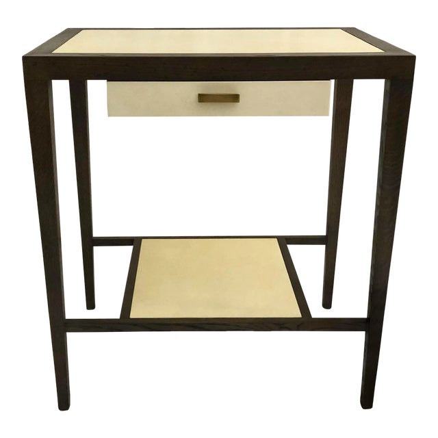 Julian Chichester Grey Oak Jasper Bedside Table With Inset Vellum For Sale