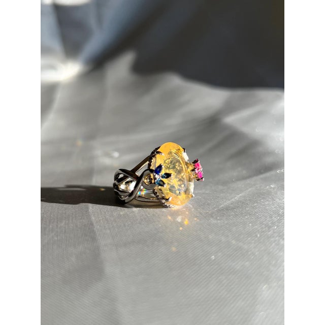 2020s Dazzling Yellow Fire Opal Cocktail Ring, Size 7 For Sale - Image 5 of 12
