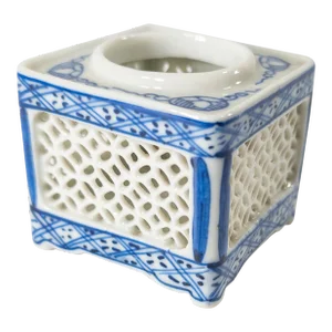 Mid-Century Japanese Blue and White Reticulated Potpourri Incense Votive