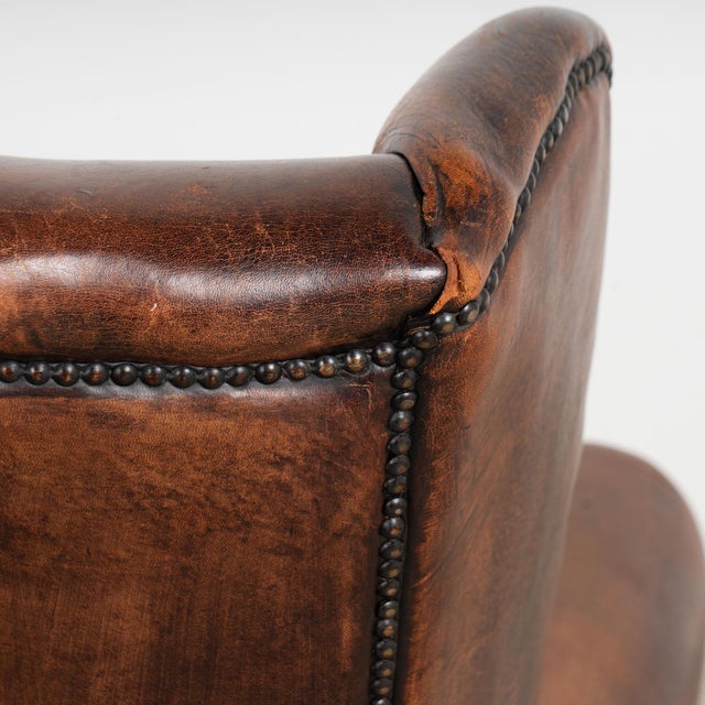 Pair of 20th Century Danish Vintage Brown Leather Wingback Club Chairs For Sale - Image 17 of 18