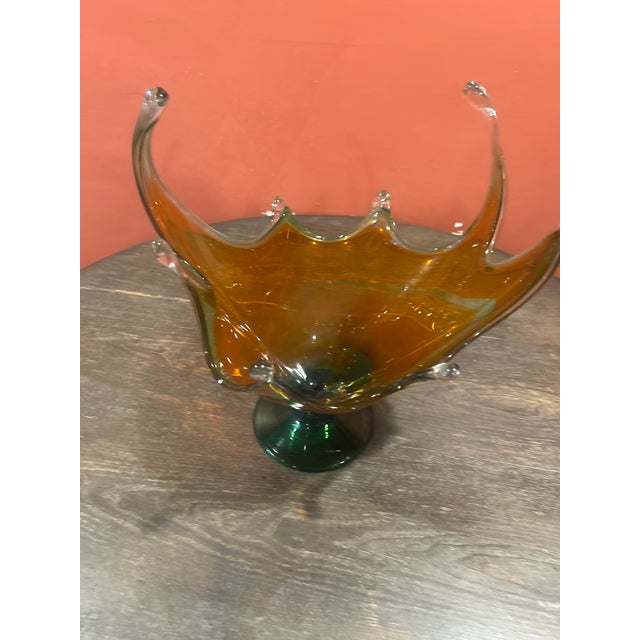 1970s Vintage Large Chalet Canada Amber Glass Centerpiece Bowl For Sale - Image 11 of 18