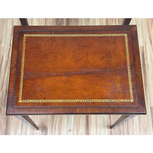 Vintage Heritage-Henredon Leather and Mahogany Nesting Tables, Set of 3 For Sale - Image 10 of 13