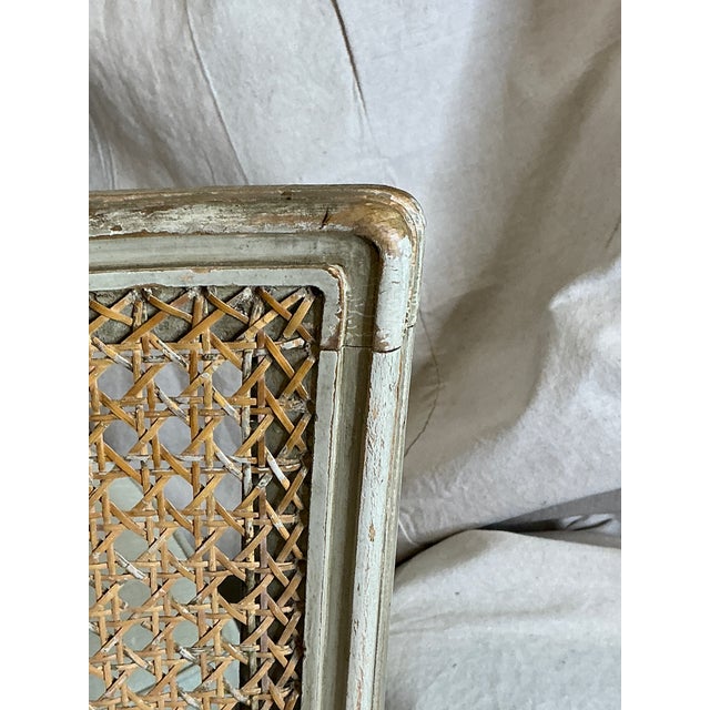 Farmhouse 1980s Set of 5 French Louis XVI Style Caned Dining Chairs in Distressed Finish For Sale - Image 3 of 18