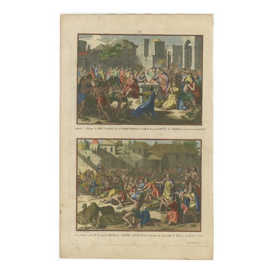 Bernard Picart, Inca Sun Festival, Peru, 1777, Hand-Coloured Engraving For Sale