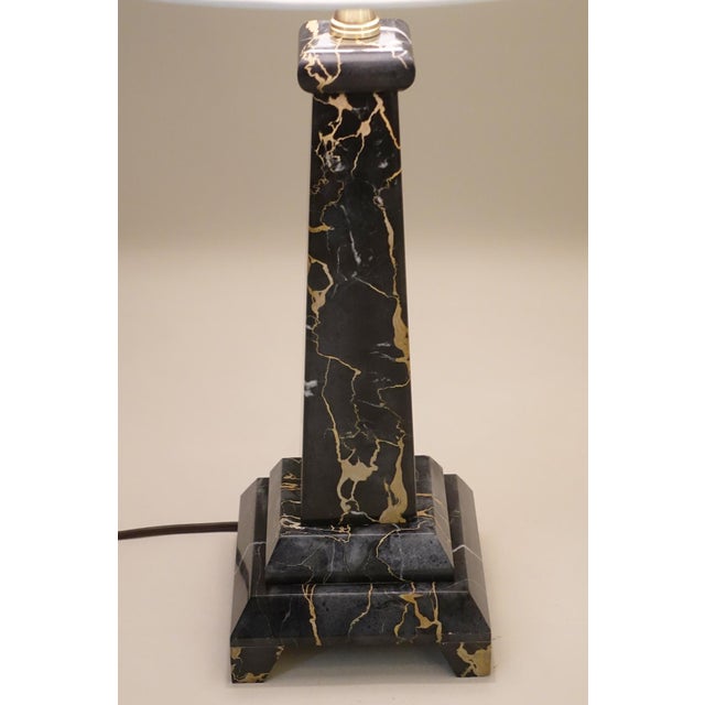 Art Deco 1960s Art Deco Revival Modern Obelisk Column Black Portoro Marble Table Lamp For Sale - Image 3 of 12